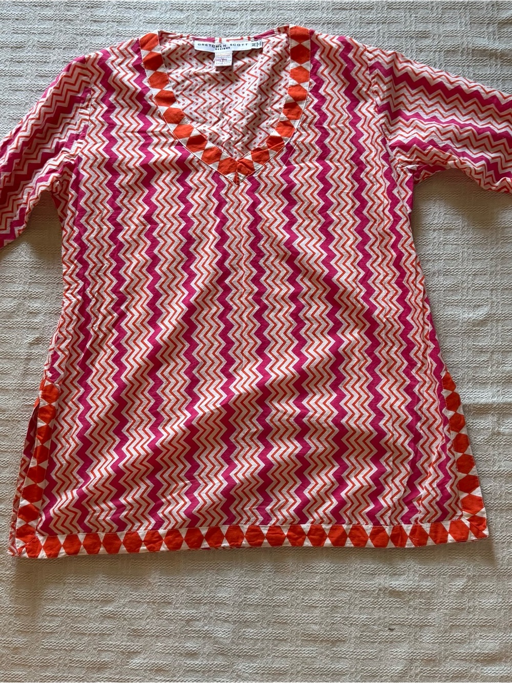 Gretchen Scott Designs Girls Zigzag V-Neck Tunic - Pink & Orange